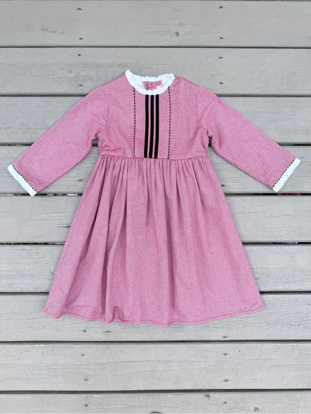 La Coqueta Girls' Pink Velvet-Trim Long Sleeve Dress